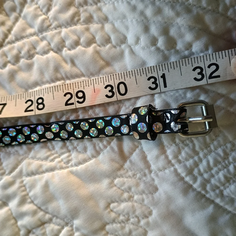Reflective Black and Silver Polka Dot Belt